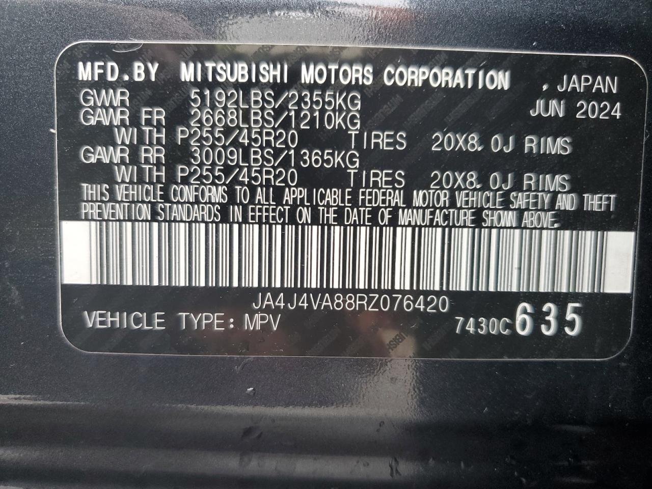 2024 Mitsubishi Outlander Se VIN: JA4J4VA88RZ076420 Lot: 56658475
