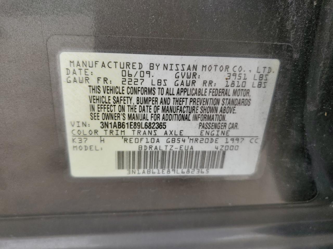 2009 Nissan Sentra 2.0 VIN: 3N1AB61E89L682365 Lot: 57807845