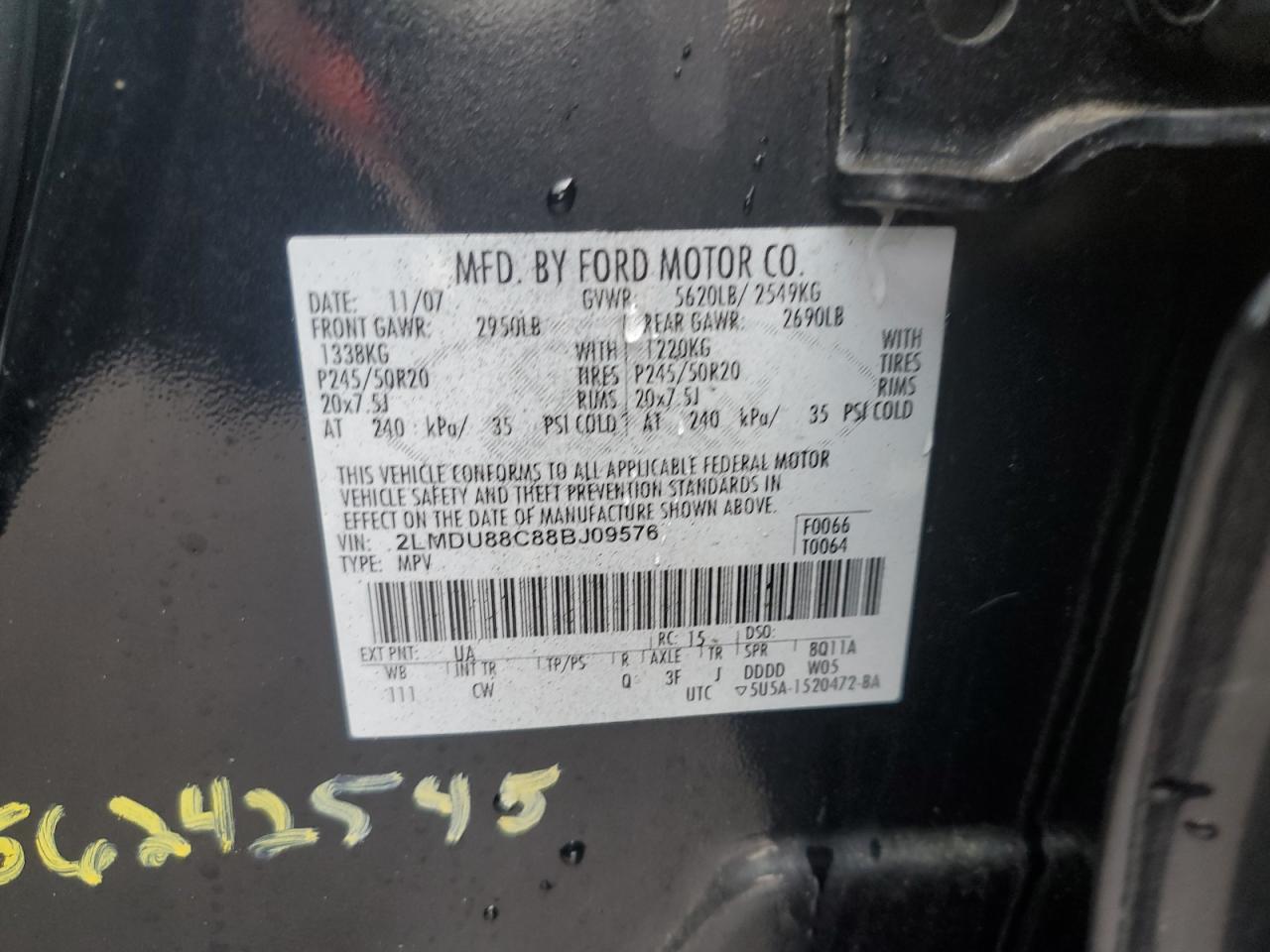 2008 Lincoln Mkx VIN: 2LMDU88C88BJ09576 Lot: 55901195