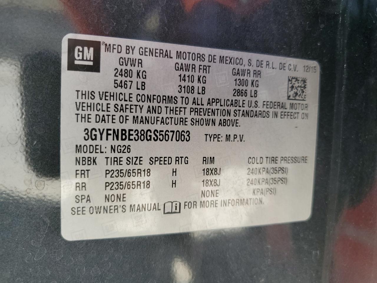 2016 Cadillac Srx Luxury Collection VIN: 3GYFNBE38GS567063 Lot: 57216775
