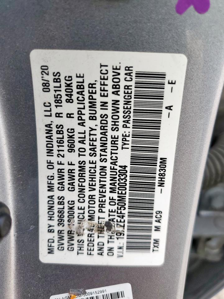 2021 Honda Insight Ex VIN: 19XZE4F50ME003304 Lot: 58081245
