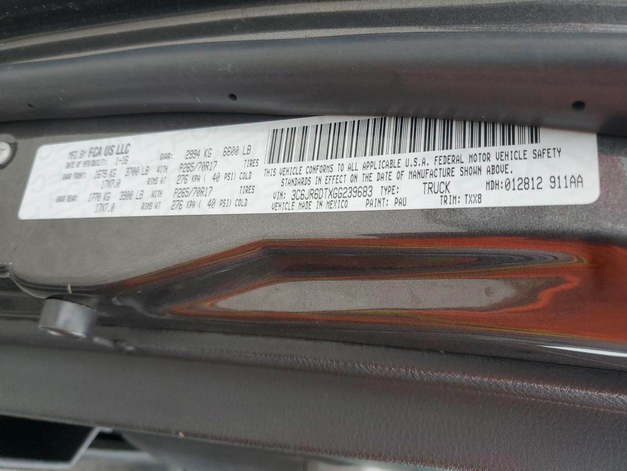 2016 Ram 1500 St VIN: 3C6JR6DTXGG239683 Lot: 57444505