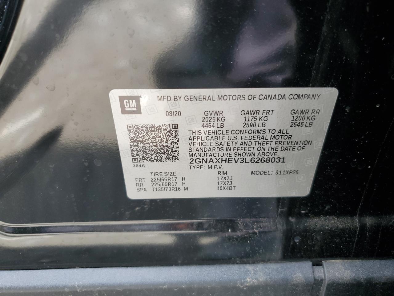 2020 Chevrolet Equinox Ls VIN: 2GNAXHEV3L6268031 Lot: 56678425