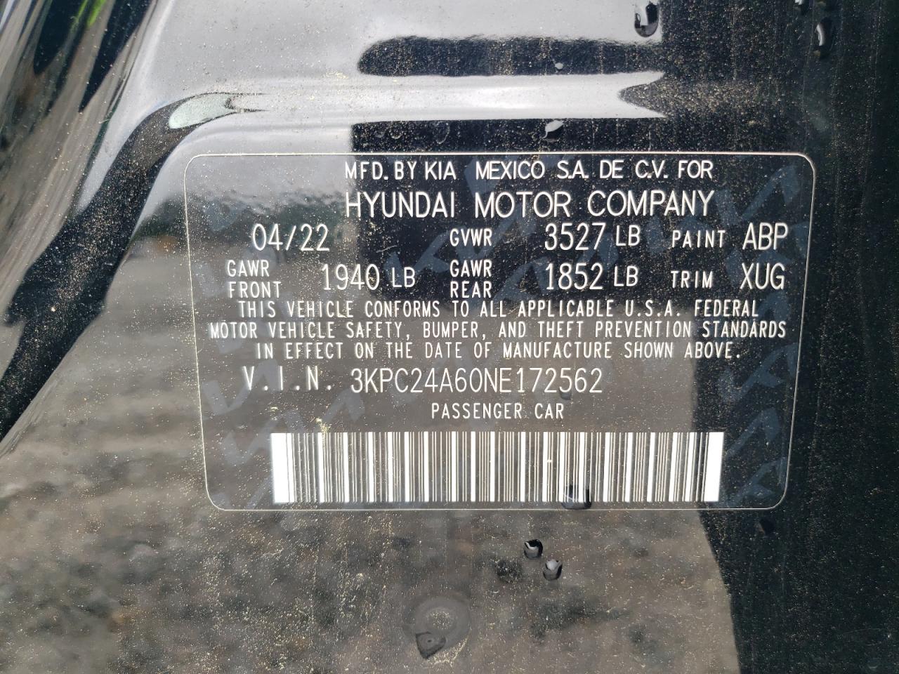 2022 Hyundai Accent Se VIN: 3KPC24A60NE172562 Lot: 56331415