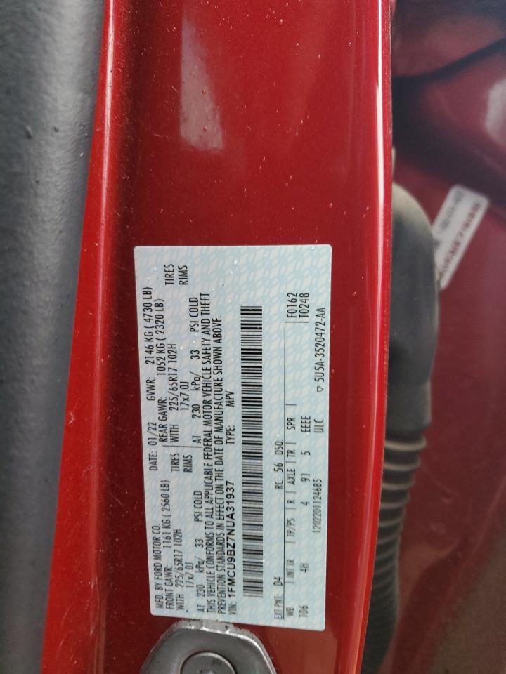 2022 Ford Escape Se VIN: 1FMCU9BZ7NUA31937 Lot: 57057495
