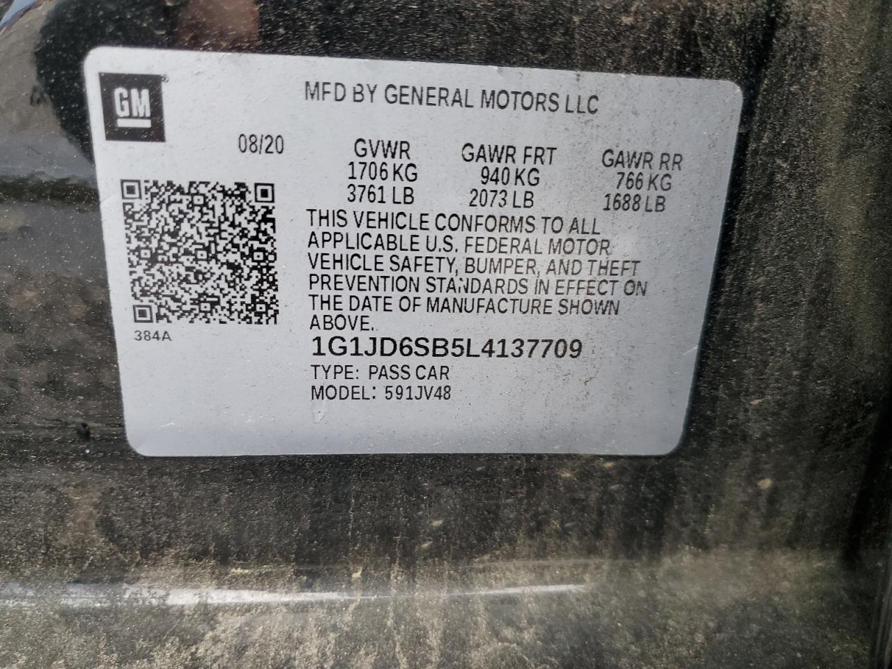 2020 Chevrolet Sonic Lt VIN: 1G1JD6SB5L4137709 Lot: 55651925