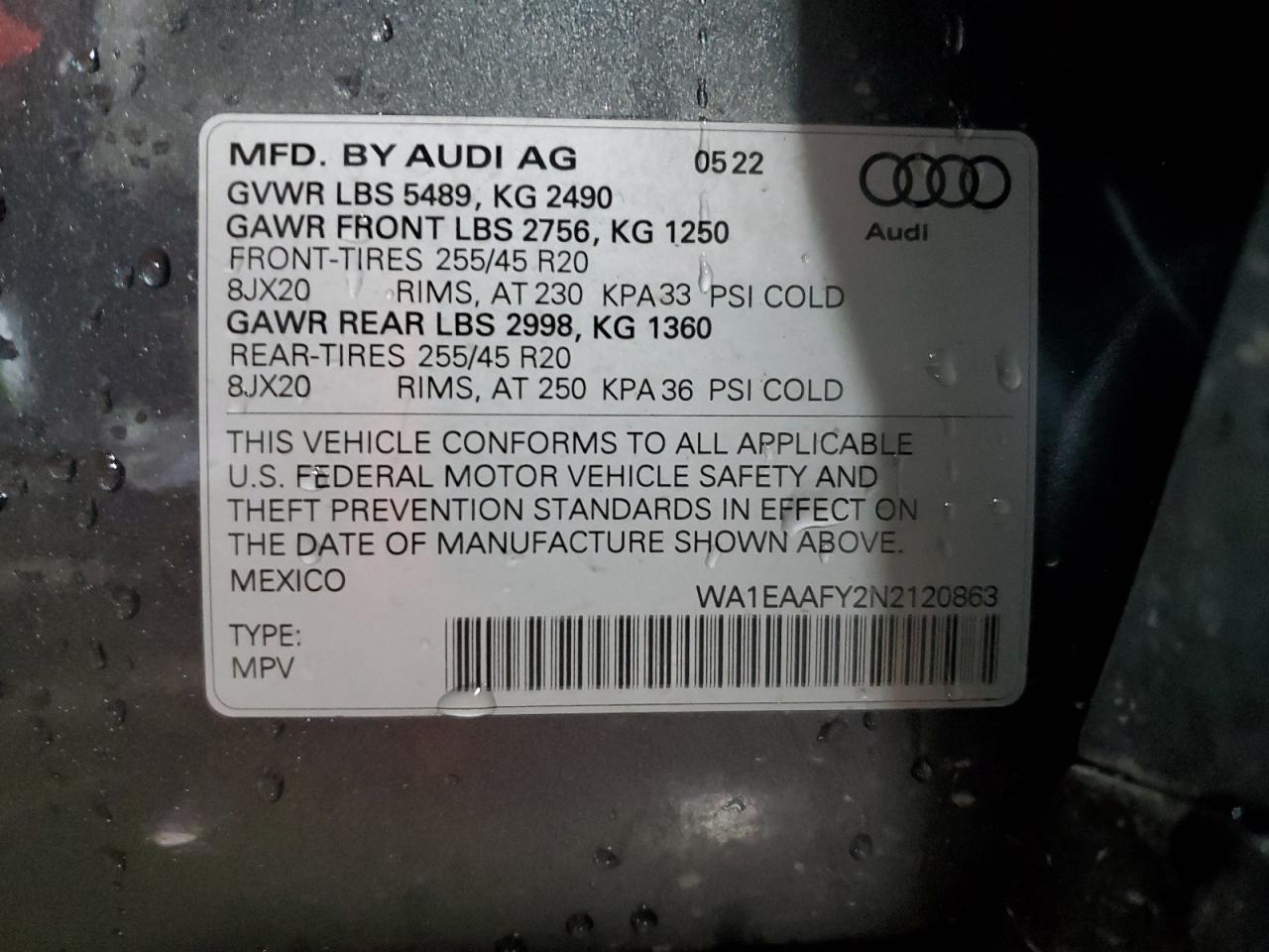 2022 Audi Q5 Premium Plus 45 VIN: WA1EAAFY2N2120863 Lot: 58784045