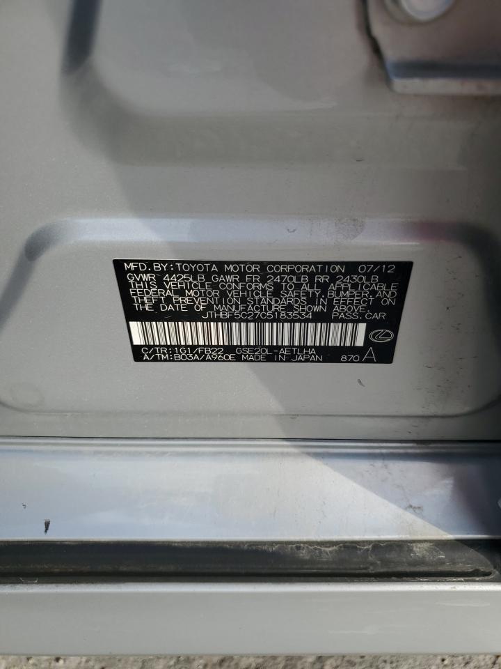 2012 Lexus Is 250 VIN: JTHBF5C27C5183534 Lot: 58347605