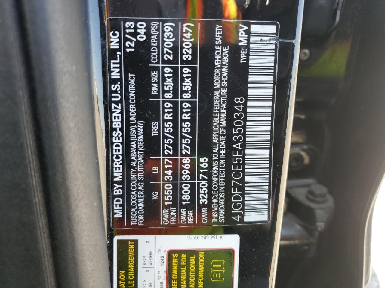 2014 Mercedes-Benz Gl 450 4Matic VIN: 4JGDF7CE5EA350348 Lot: 55790815