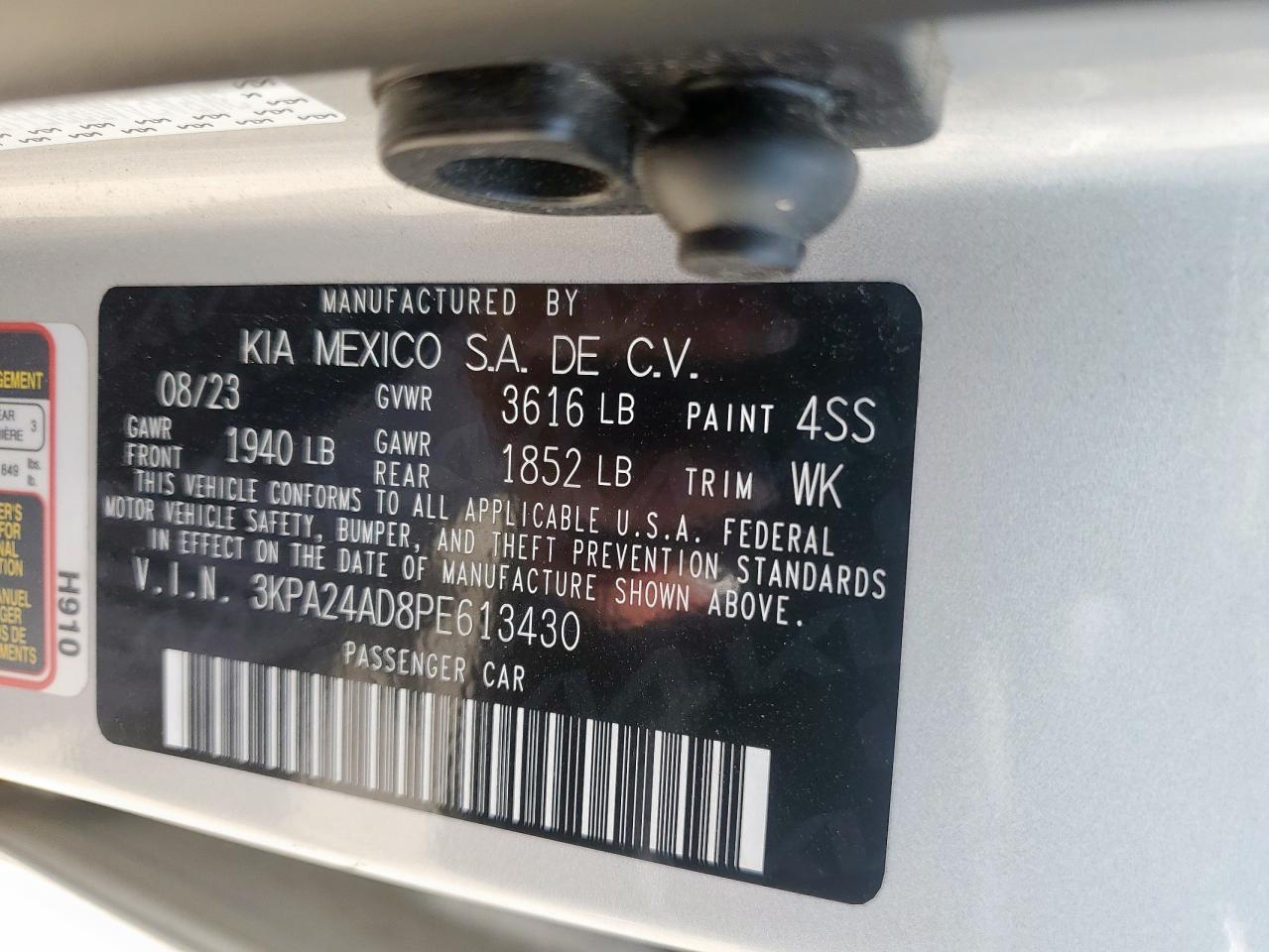 2023 Kia Rio Lx VIN: 3KPA24AD8PE613430 Lot: 56660575