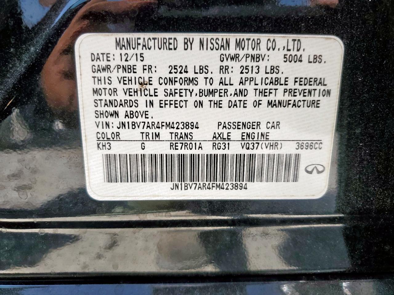 2015 Infiniti Q50 Base VIN: JN1BV7AR4FM423894 Lot: 57297595