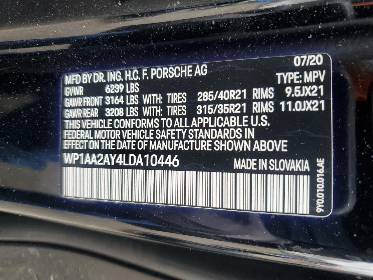 2020 Porsche Cayenne VIN: WP1AA2AY4LDA10446 Lot: 56713045