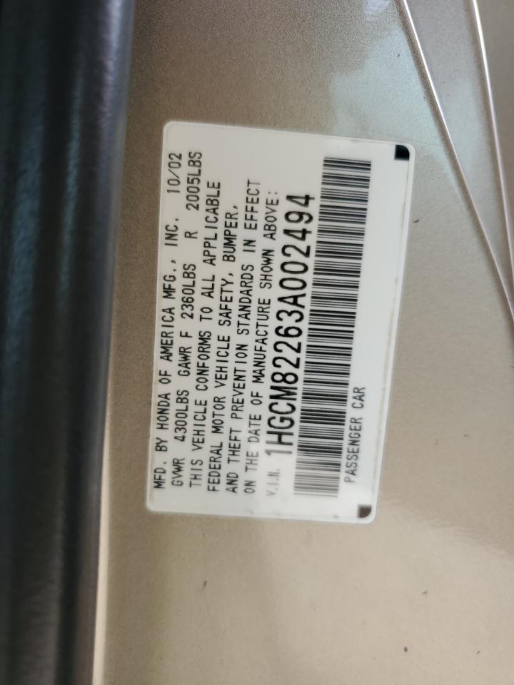 2003 Honda Accord Lx VIN: 1HGCM82263A002494 Lot: 59078165
