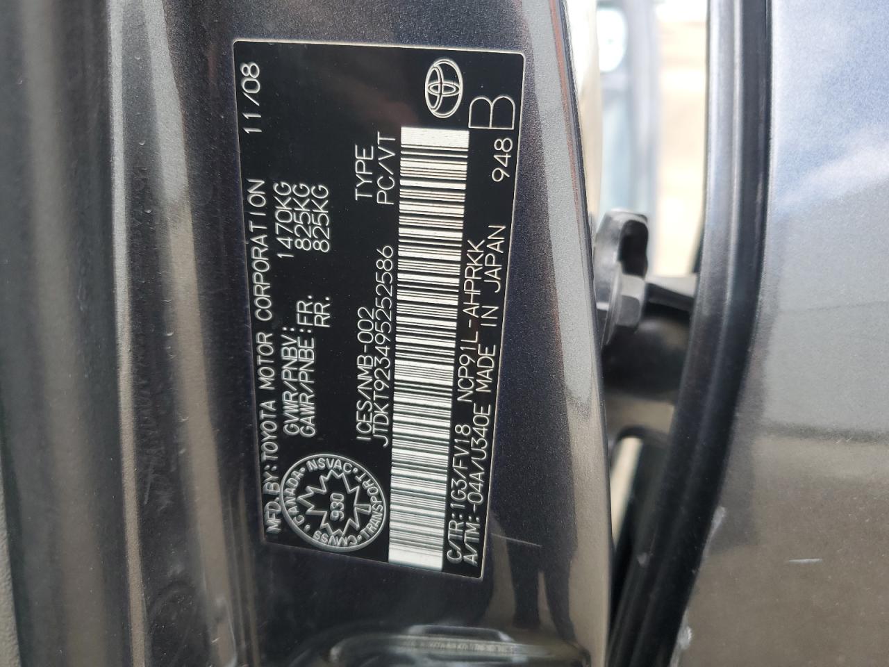2009 Toyota Yaris VIN: JTDKT923495252586 Lot: 56750545