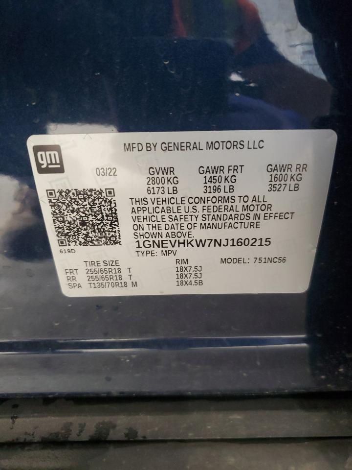 2022 Chevrolet Traverse Lt VIN: 1GNEVHKW7NJ160215 Lot: 57275825