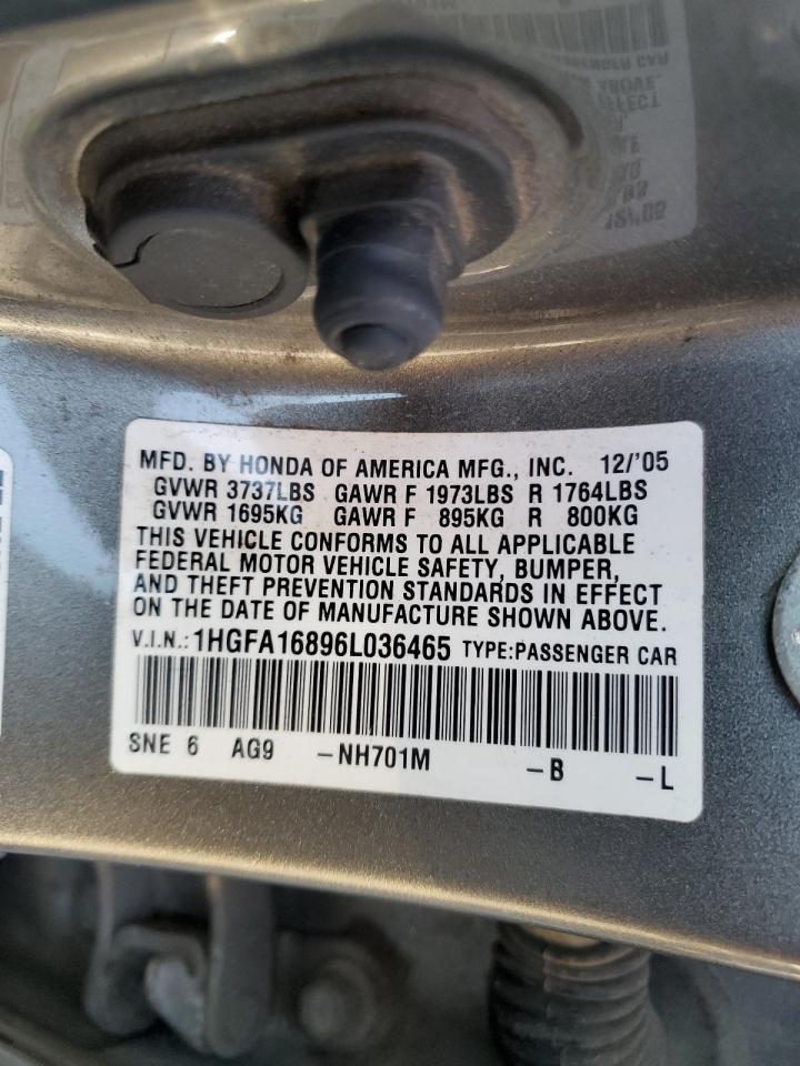 2006 Honda Civic Ex VIN: 1HGFA16896L036465 Lot: 57679875