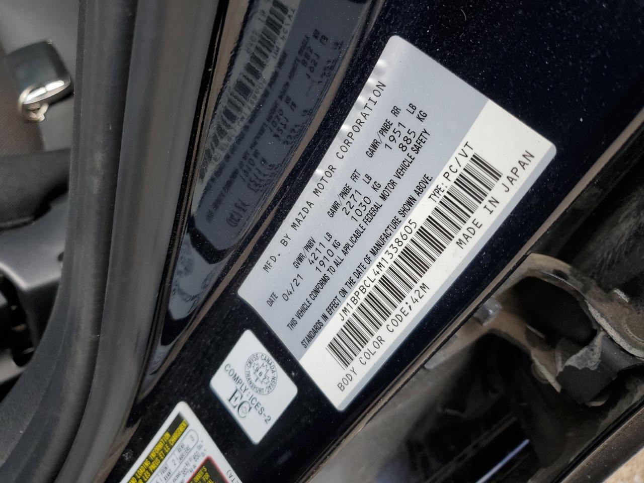 2021 Mazda 3 Preferred VIN: JM1BPBCL4M1338605 Lot: 55595605
