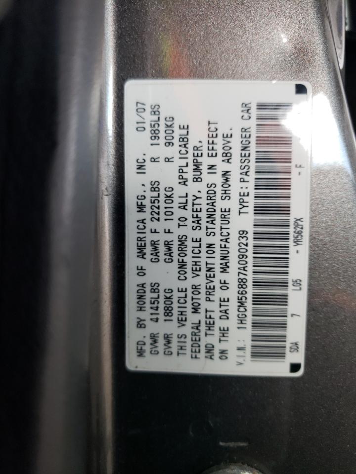 2007 Honda Accord Ex VIN: 1HGCM56887A090239 Lot: 56753245