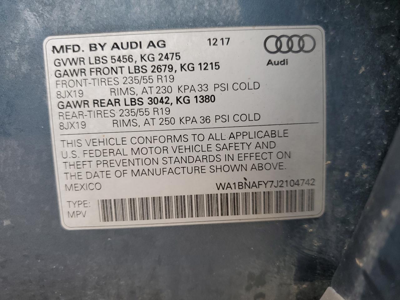 2018 Audi Q5 Premium Plus VIN: WA1BNAFY7J2104742 Lot: 57055165