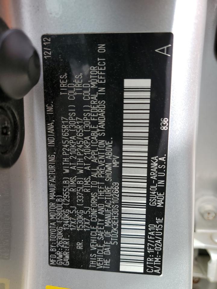 2013 Toyota Highlander Base VIN: 5TDZK3EH3DS102669 Lot: 56283575