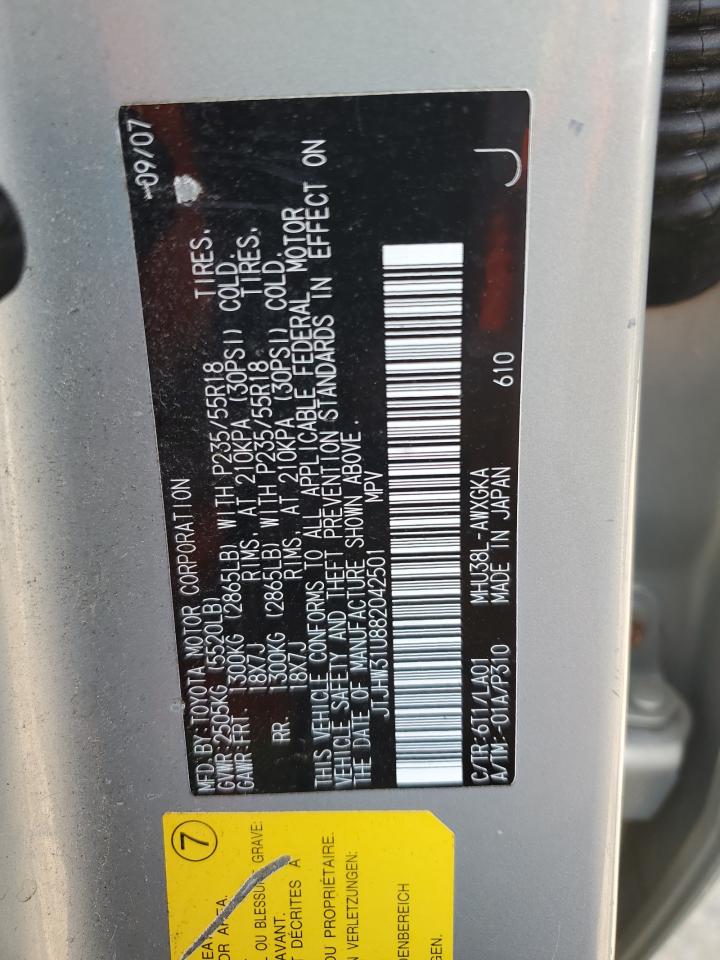 2008 Lexus Rx 400H VIN: JTJHW31U882042501 Lot: 56704985