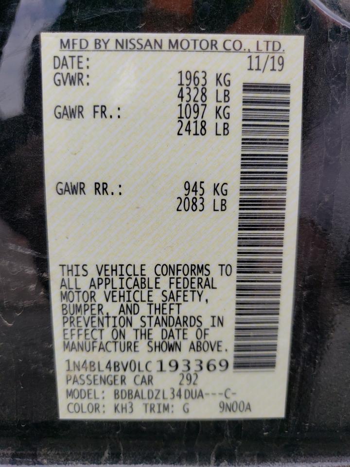 2020 Nissan Altima S VIN: 1N4BL4BV0LC193369 Lot: 56504015