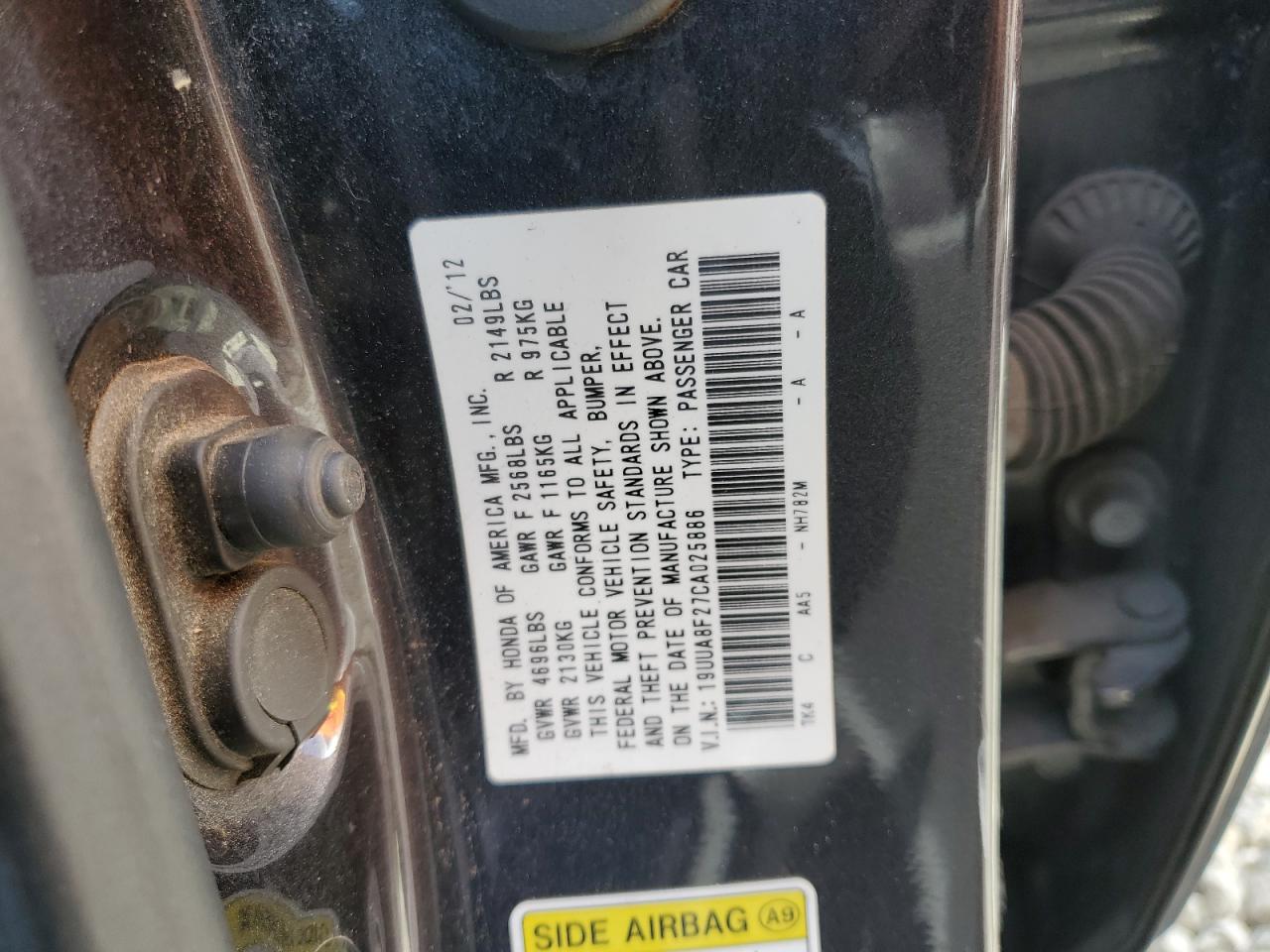 2012 Acura Tl VIN: 19UUA8F27CA025886 Lot: 57317805
