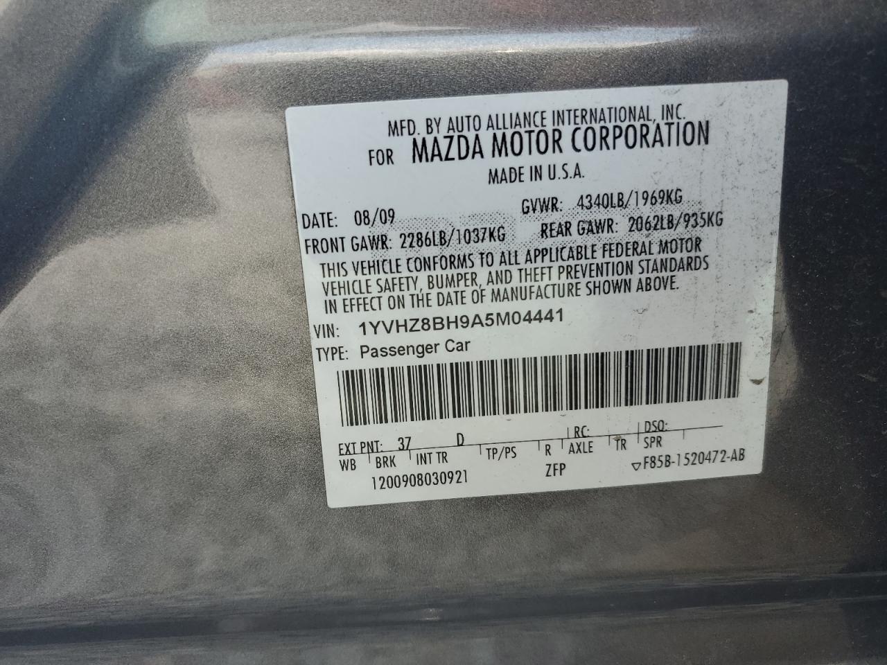 2010 Mazda 6 I VIN: 1YVHZ8BH9A5M04441 Lot: 55980775