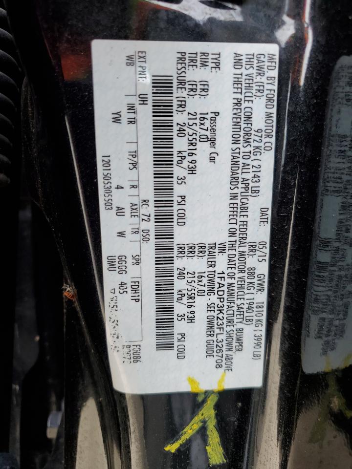 2015 Ford Focus Se VIN: 1FADP3K23FL326708 Lot: 57092575