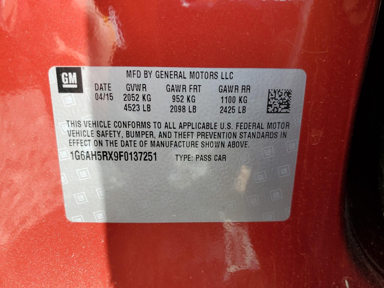 2015 Cadillac Ats Luxury VIN: 1G6AH5RX9F0137251 Lot: 56405905
