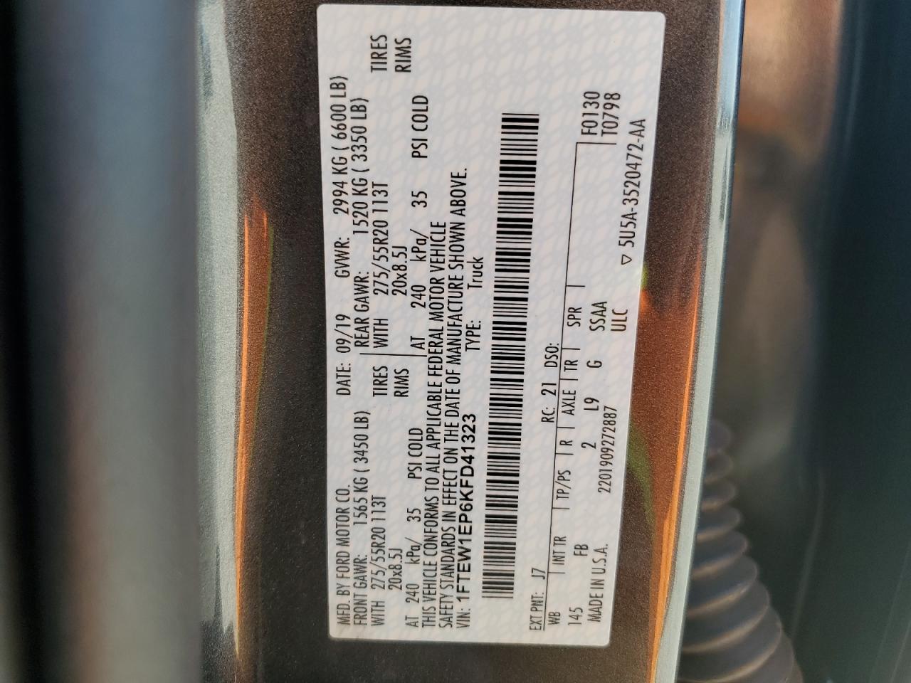 2019 Ford F150 Supercrew VIN: 1FTEW1EP6KFD41323 Lot: 56491015