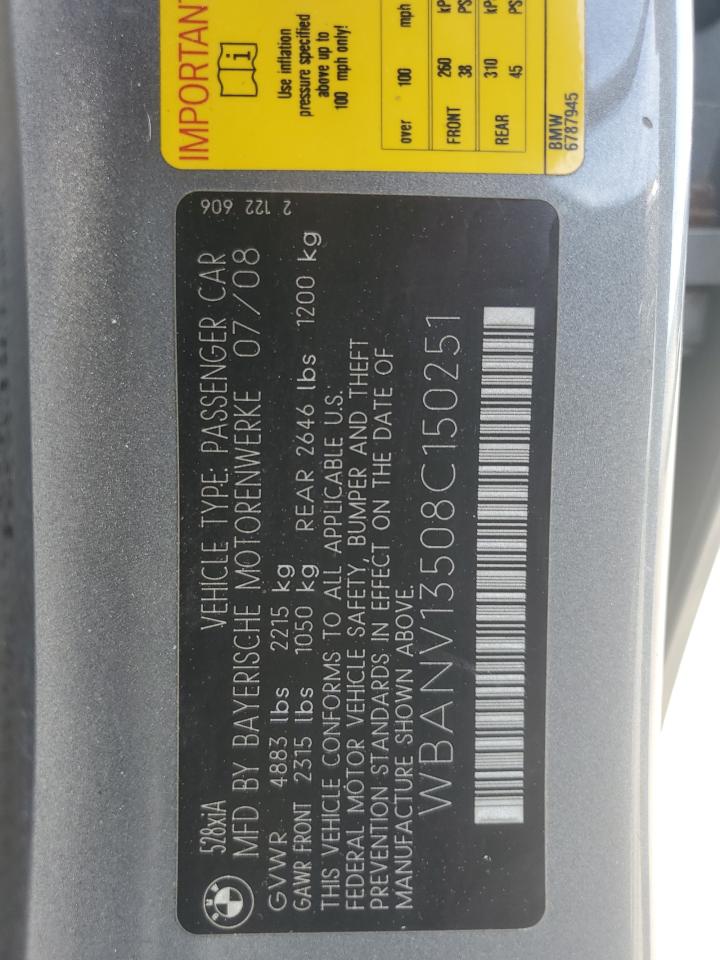 2008 BMW 528 Xi VIN: WBANV13508C150251 Lot: 56674925