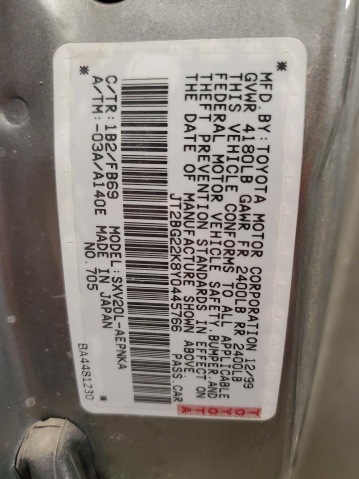 2000 Toyota Camry Ce VIN: JT2BG22K8Y0445766 Lot: 55927725