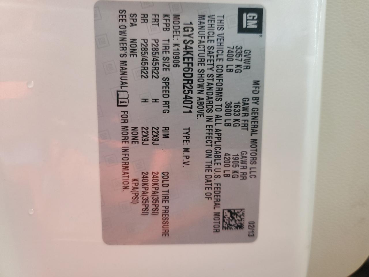 2013 Cadillac Escalade Esv Platinum VIN: 1GYS4KEF6DR254071 Lot: 56844145