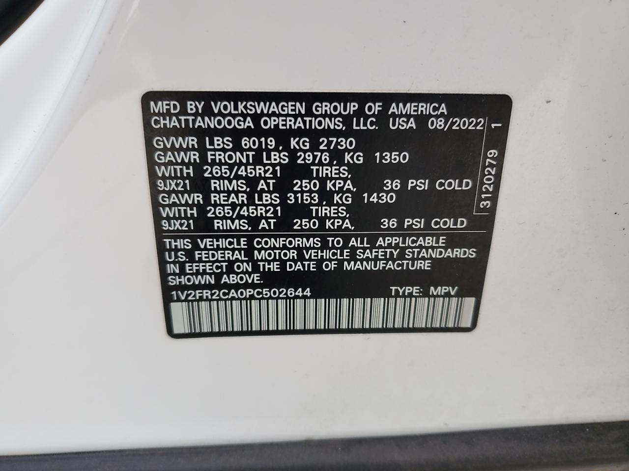 2023 Volkswagen Atlas Sel Premium R-Line VIN: 1V2FR2CA0PC502644 Lot: 57135165