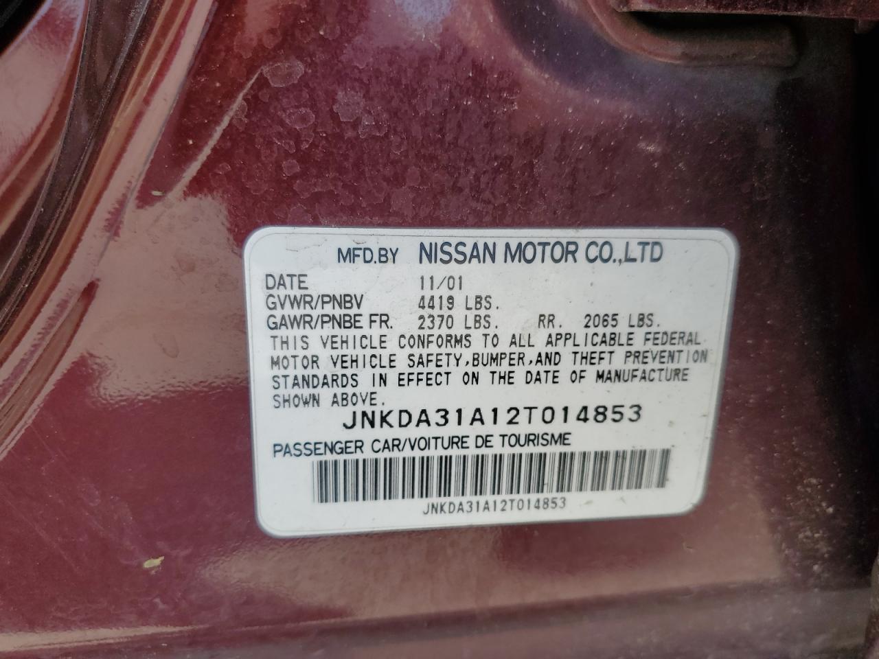 2002 Infiniti I35 VIN: JNKDA31A12T014853 Lot: 56198155