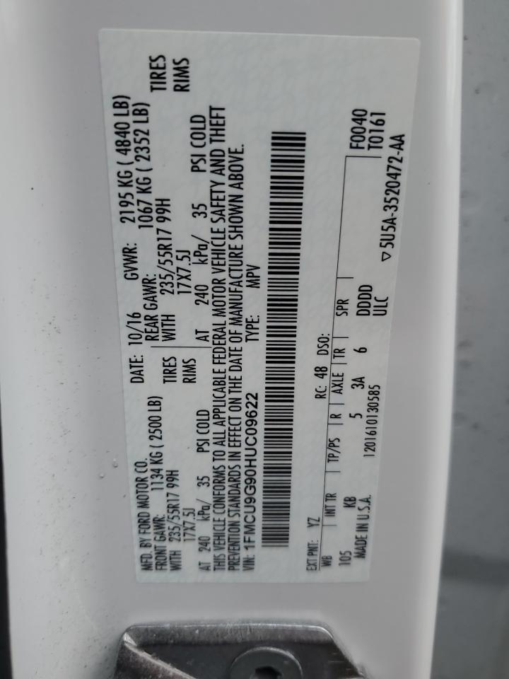 2017 Ford Escape Se VIN: 1FMCU9G90HUC09622 Lot: 56954825