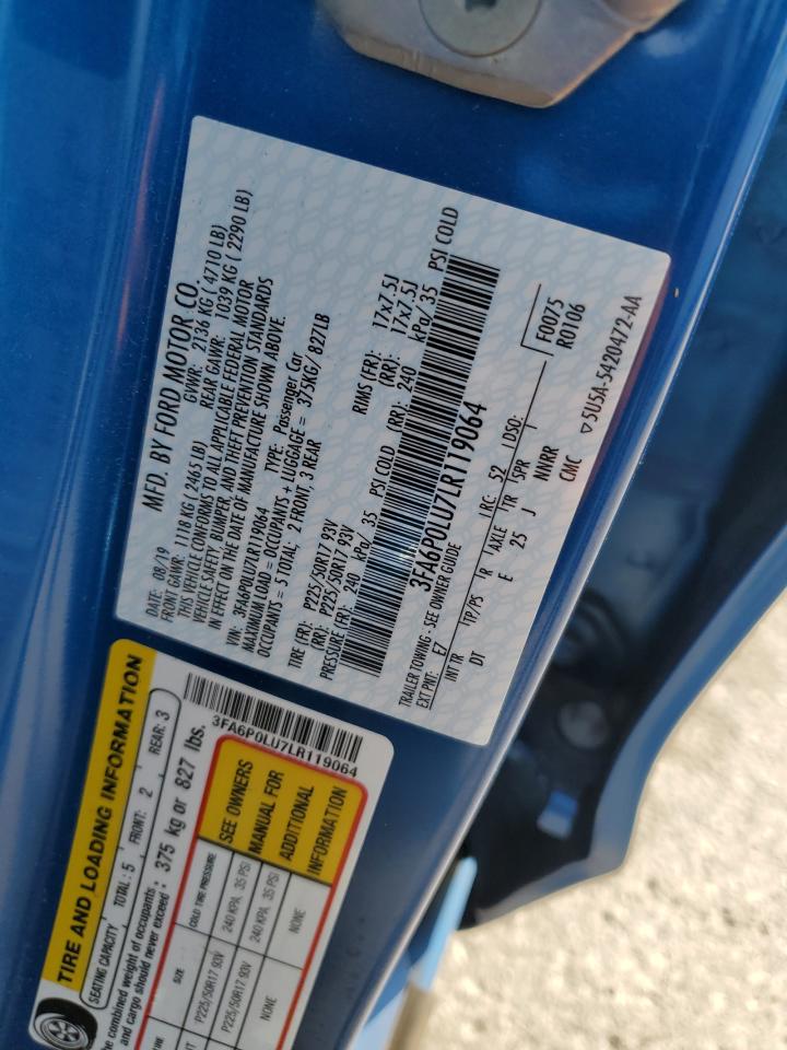 2020 Ford Fusion Se VIN: 3FA6P0LU7LR119064 Lot: 55084025