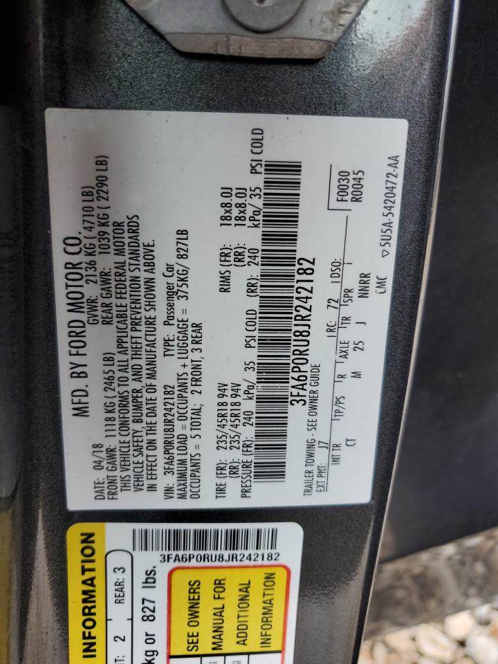 2018 Ford Fusion Titanium/Platinum Hev VIN: 3FA6P0RU8JR242182 Lot: 57122685