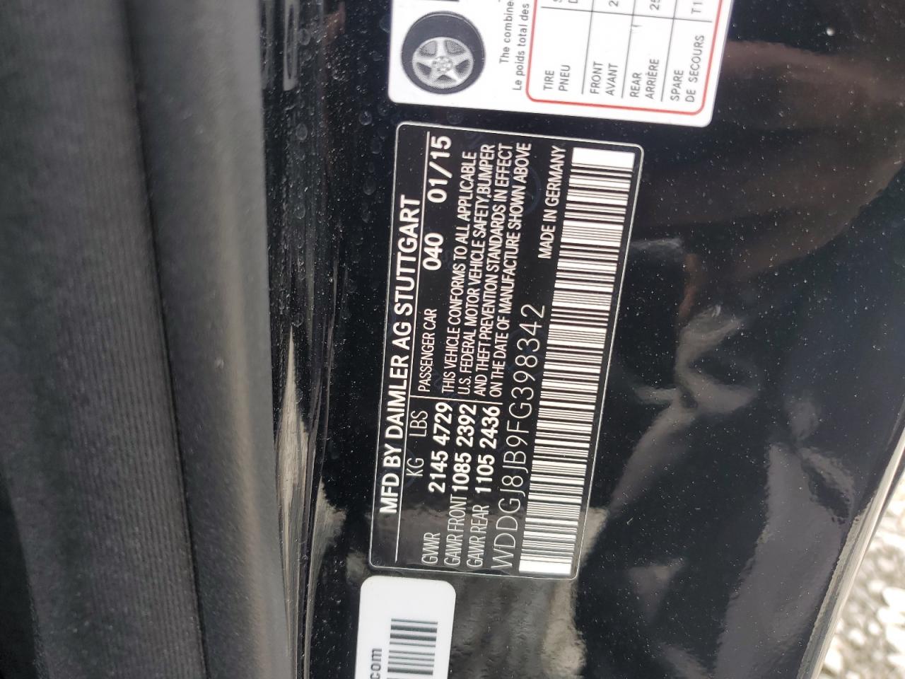 2015 Mercedes-Benz C 350 4Matic VIN: WDDGJ8JB9FG398342 Lot: 56608885