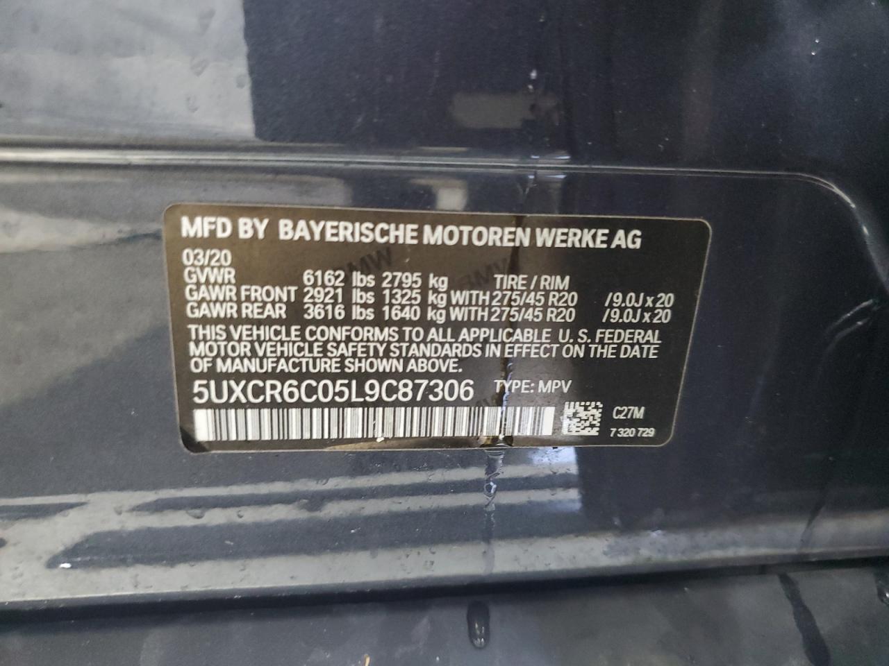 2020 BMW X5 xDrive40I VIN: 5UXCR6C05L9C87306 Lot: 57093315