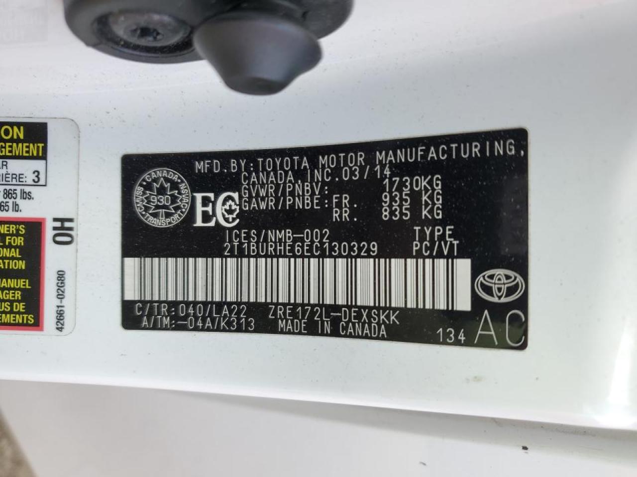 2014 Toyota Corolla L VIN: 2T1BURHE6EC130329 Lot: 54670905