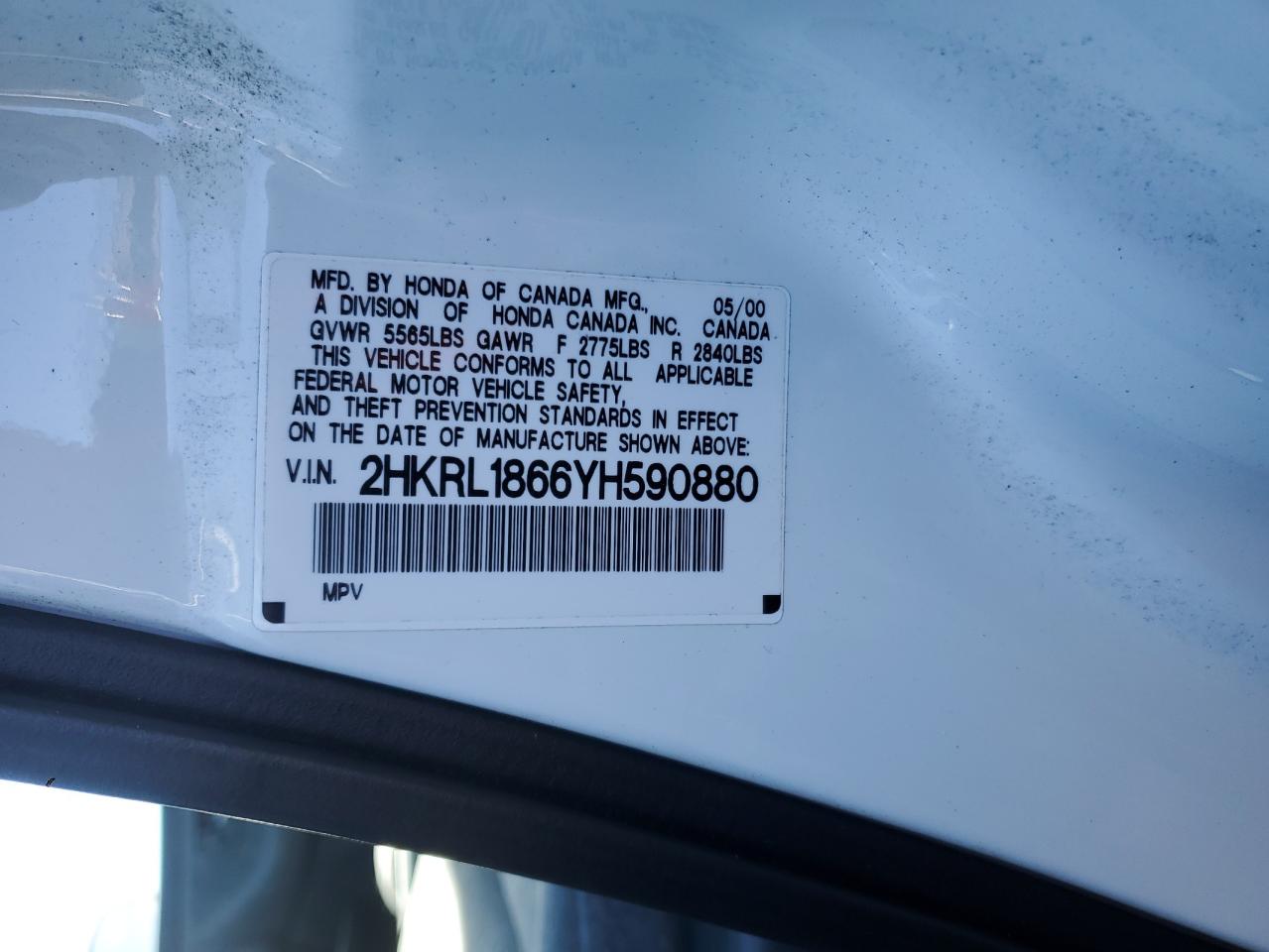 2000 Honda Odyssey Ex VIN: 2HKRL1866YH590880 Lot: 55095595