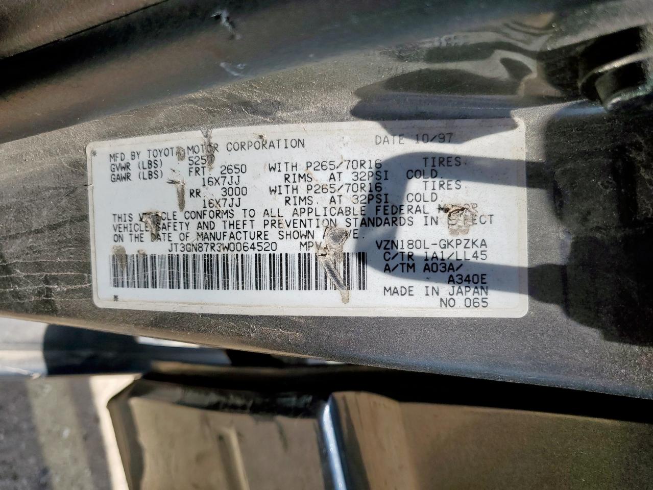 1998 Toyota 4Runner Limited VIN: JT3GN87R3W0064520 Lot: 56430845
