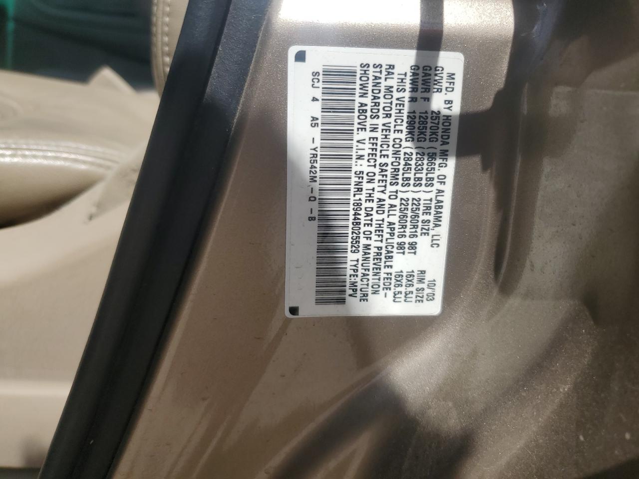 2004 Honda Odyssey Exl VIN: 5FNRL18944B025529 Lot: 57322735