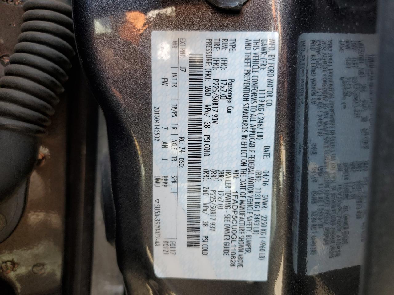 2016 Ford C-Max Premium Sel VIN: 1FADP5CU0GL110828 Lot: 56895205