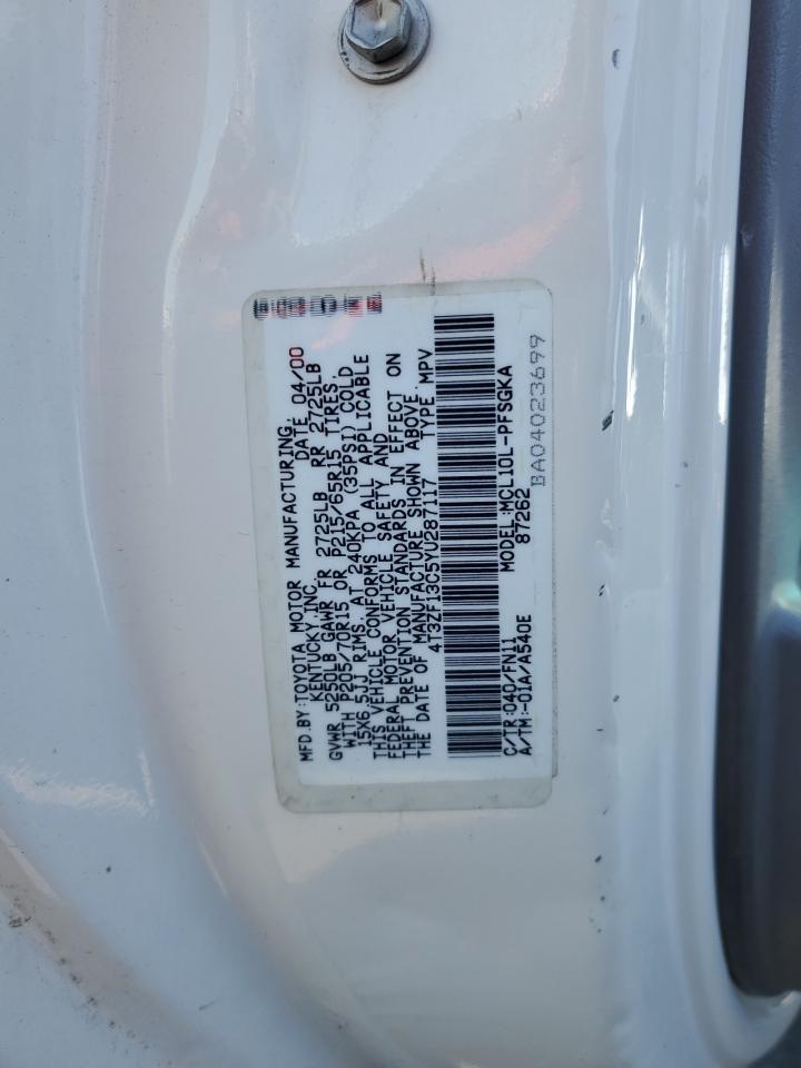 2000 Toyota Sienna Le VIN: 4T3ZF13C5YU287117 Lot: 55989145