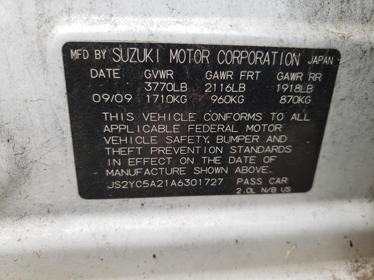2010 Suzuki Sx4 Le VIN: JS2YC5A21A6301727 Lot: 55265745