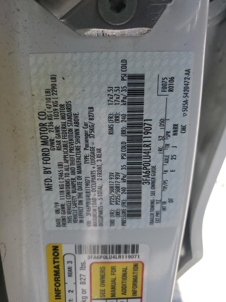 2020 Ford Fusion Se VIN: 3FA6P0LU4LR119071 Lot: 54030365