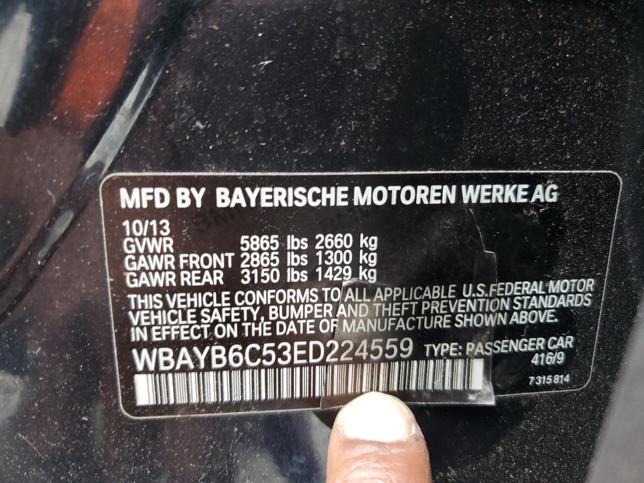 2014 BMW 750 Xi VIN: WBAYB6C53ED224559 Lot: 58124485